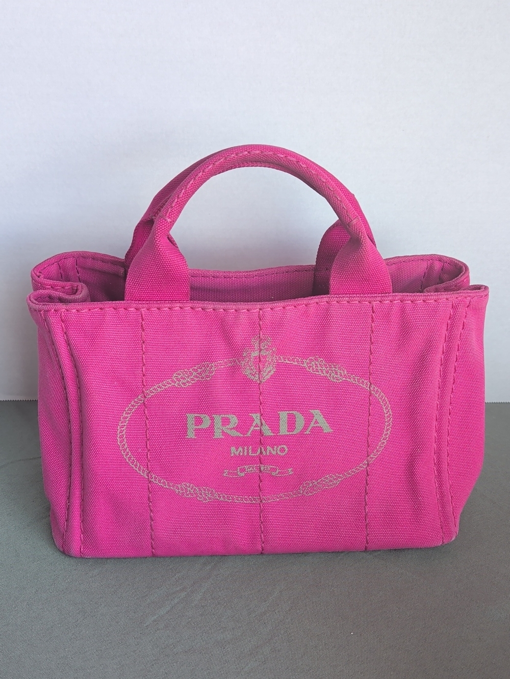 PRADA Pink Canapa Canvas PM Tote With Strap